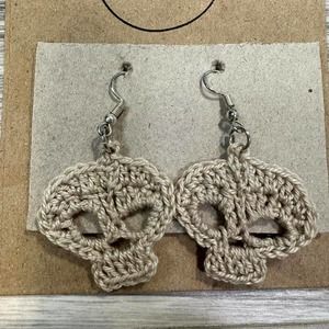 Handmade Crochet Skull Charms with Silver Earrings